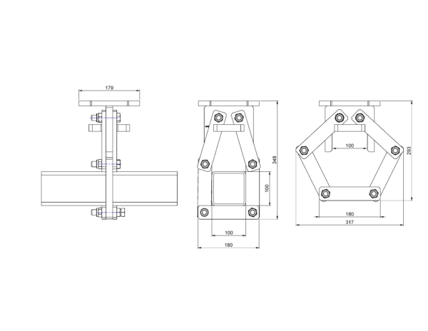 Plan d'encombrement Suspension SF20 à platine non pivotante CMU=2T