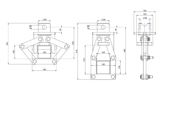 plan d'encombrement suspension SF21 non pivotante