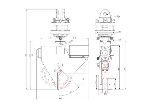 plan d'encombrement crochet RC25