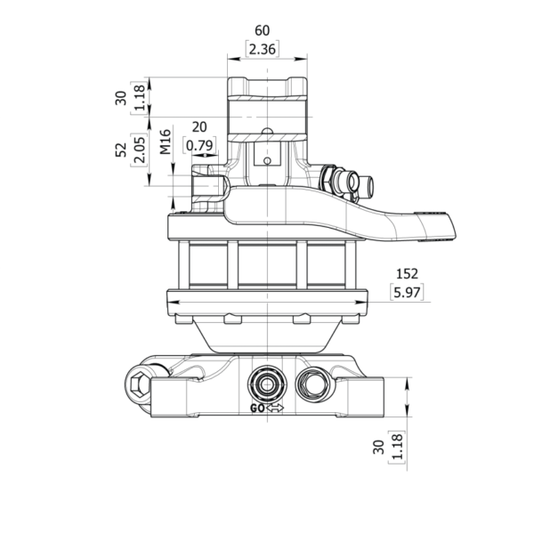 plan d'encombrement ROTATOR FLASQUÉ HYDRAULIQUE CMU = 3T T030F