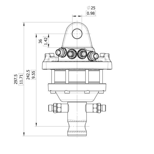 plan d'encombrement ROTATOR A TENON HYDRAULIQUE CMU = 3T T030S