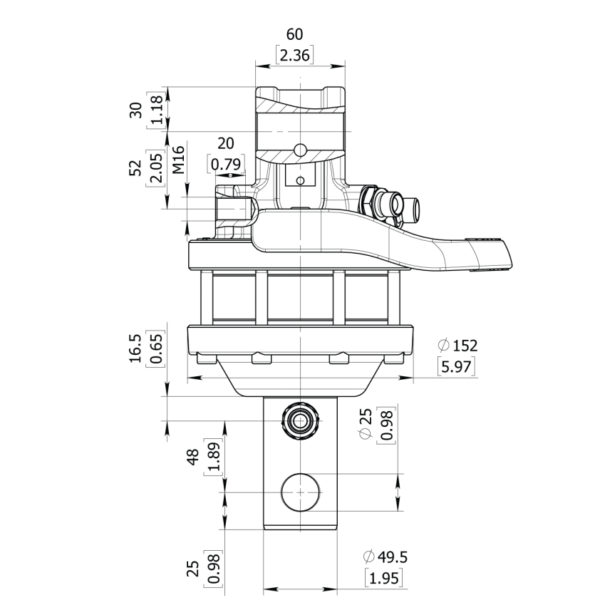 plan d'encombrement ROTATOR A TENON HYDRAULIQUE CMU = 3T T030S